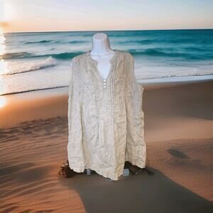 St Tropaz Beige West 100% Linen Sleeveless Top Sz XL